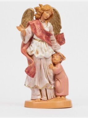 12" Fontanini Guardian Angel with Boy - Hand Painted. Made in Italy. NWOT